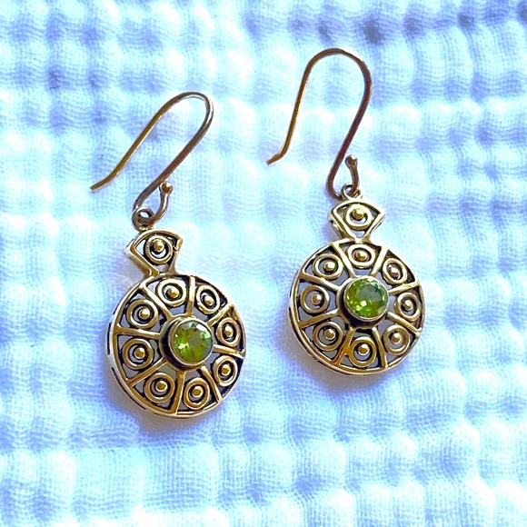 UTC India Gold Over 925 Silver Peridot Earrings - Picture 1 of 6